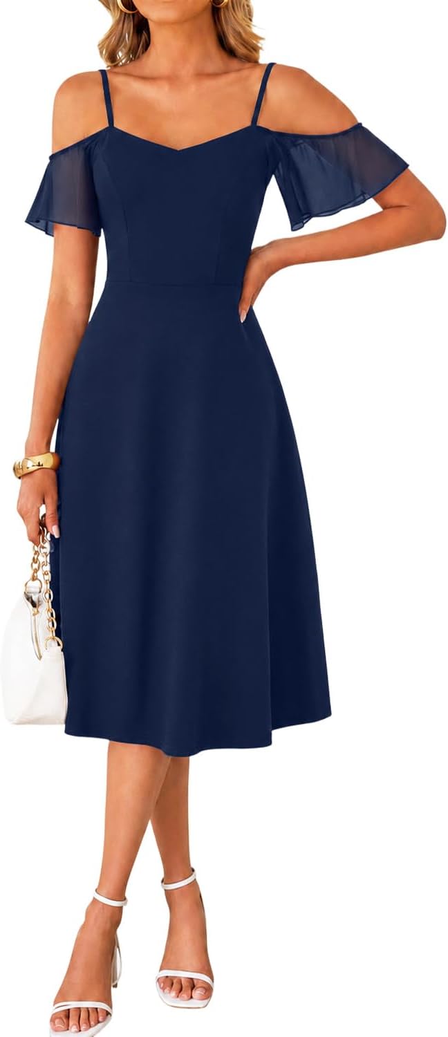 IHOT Off-Shoulder Chiffon Midi Dress