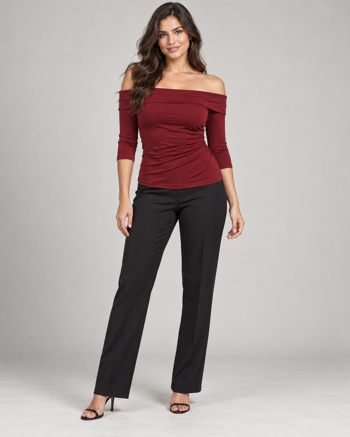 Elena Wine Bardot Top front view fashion concept