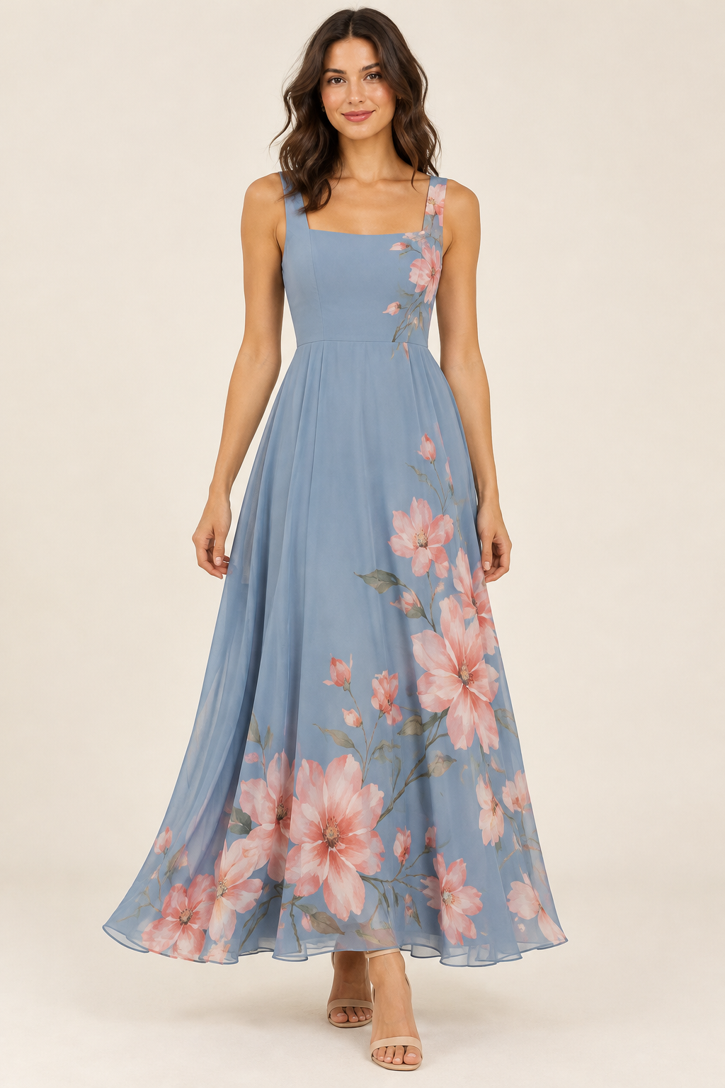 Avery Dusty-Blue Garden Maxi front view fashion concept