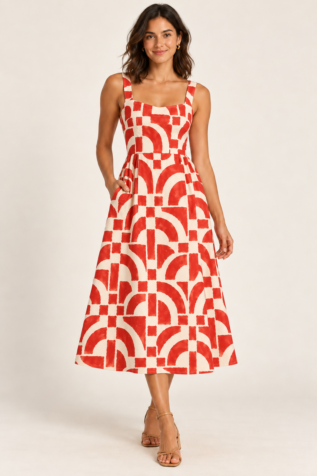 Mira Tomato Tile Midi front view fashion concept